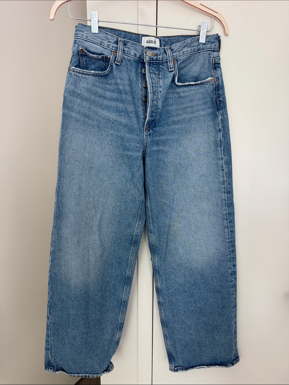 Agolde Wide Leg Flare Jeans in Light Blue Denim
